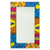 Wood and cotton wall mirror, 'Asasaawa' - Wall Mirror with Brightly Printed Fabric Frame from Ghana