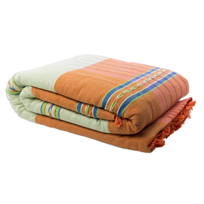 Zapotec cotton bedspread, 'Oaxaca Dawn' (California king) - Zapotec Cotton Bedspread Woven by Hand (Cal King)
