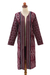 Ikat cotton duster, 'Kartini Burgundy' - Long Handwoven Burgundy & Blue Ikat Cotton Duster Jacket