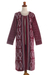 Ikat cotton duster, 'Kartini Burgundy' - Long Handwoven Burgundy & Blue Ikat Cotton Duster Jacket