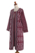 Ikat cotton duster, 'Kartini Burgundy' - Long Handwoven Burgundy & Blue Ikat Cotton Duster Jacket