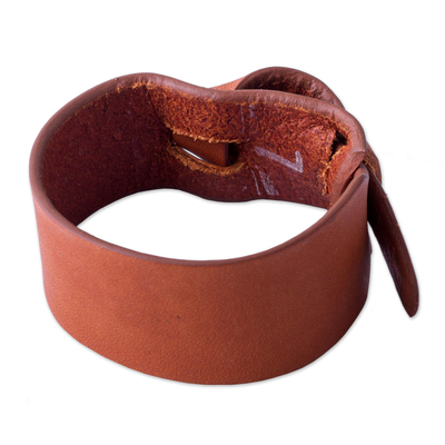 Leather wristband bracelet, 'Nazca Tan' - Tan Brown Leather Wristband Handmade Bracelet for Women