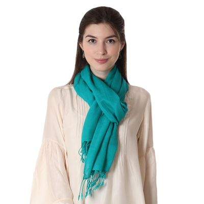 Wool scarf, 'Aqua Warmth' - Women's Wool Scarf from India