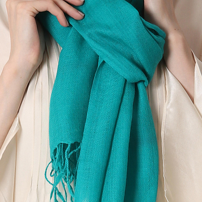 Wool scarf, 'Aqua Warmth' - Women's Wool Scarf from India