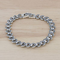 Sterling silver link bracelet, 'Abstract Love' - Marcasite and Sterling Silver Link Bracelet from Thailand