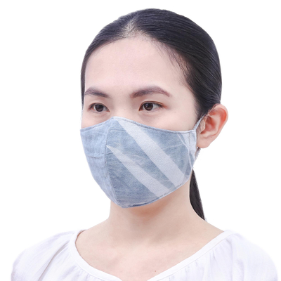 Cotton face masks, 'Nature's Smile' (set of 3) - 3 Eco-Dyed Blue-Pink-Aqua Print Cotton 3-Layer Face Masks