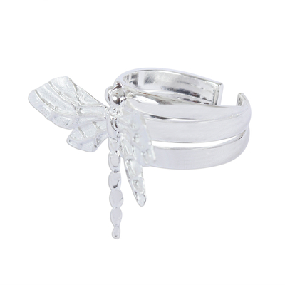 Sterling silver cocktail ring, 'Resting Dragonfly' - Sterling Silver Dragonfly Cocktail Ring from Mexico