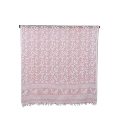Reversible cotton shawl, 'Vine Blush' - Handwoven Floral Cotton Shawl in Blush from India
