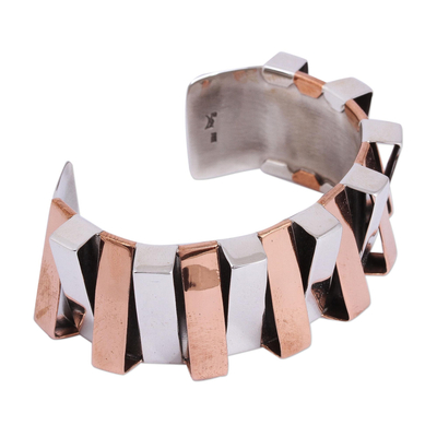 Sterling silver and copper cuff bracelet, 'Dual Symmetry' - Taxco Sterling Silver and Copper Cuff Bracelet from Mexico