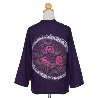 Cotton batik tunic, 'Thai Magic in Purple' - Batik Tie Dye Cotton Tunic Yoga Top Handmade