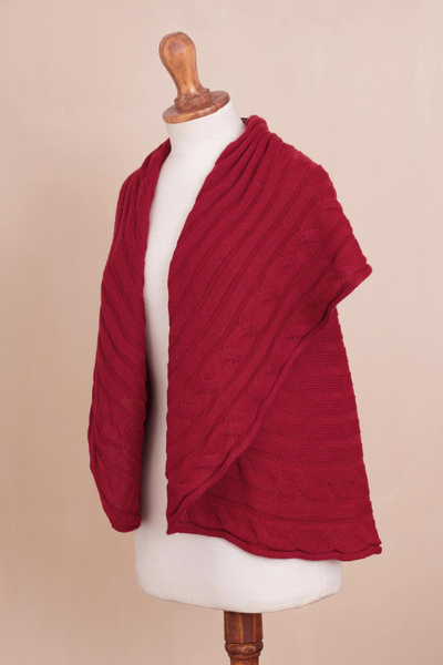 Alpaca blend cardigan, 'Crimson Texture' - Textured Alpaca Blend Cardigan in Crimson from Peru