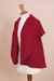 Alpaca blend cardigan, 'Crimson Texture' - Textured Alpaca Blend Cardigan in Crimson from Peru (image 2g) thumbail