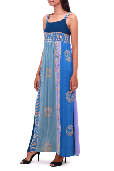 Batik rayon sundress, 'Balinese Waters' - Batik Rayon Sundress in Blue from Bali