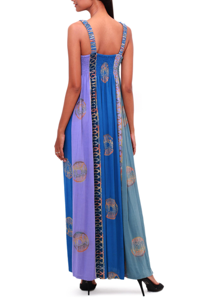 Batik-Rayon-Sommerkleid, „Balinese Waters“ – Batik-Rayon-Sommerkleid in Blau aus Bali