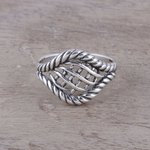 Sterling silver cocktail ring, 'Intertwined Elegance' - Woven Motif Sterling Silver Cocktail Ring from India