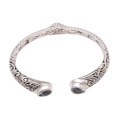 Blue topaz cuff bracelet, 'Balinese Terrace' - Teardrop Blue Topaz Cuff Bracelet from Bali