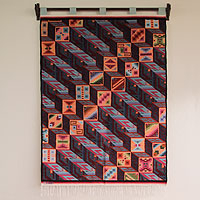 Wool tapestry, 'Optical Illusion' - Wool tapestry