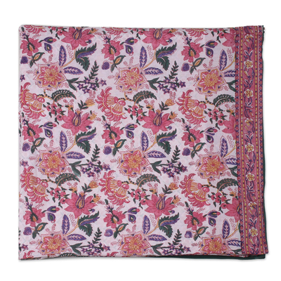 Cotton duvet cover and pillow sham set, 'Festive Spring' (3 piece) - Floral Block-Printed Cotton Duvet Cover and Sham Set (3)