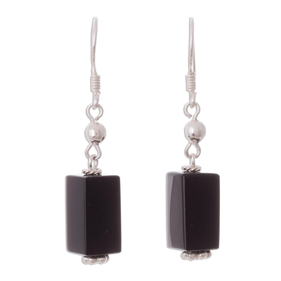 Obsidian dangle earrings, 'Black Mystery' - Sleek Black Obsidian Dangle Earrings from the Andes
