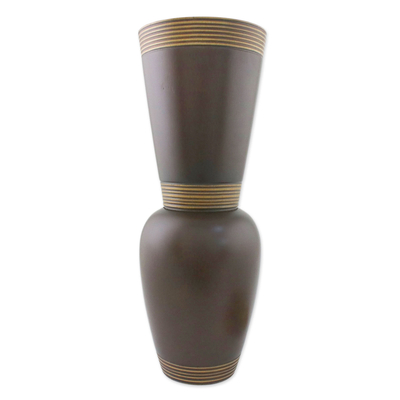 Wood decorative vase, 'Harmonious Brown' - Brown Mango Wood Decorative Vase from Thailand