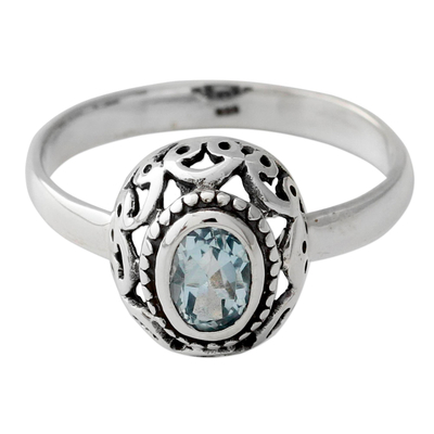 Blauer Topas-Einzelsteinring - Ring mit einem Karat Blautopas und Sterlingsilber