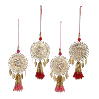 Glass beaded ornaments, 'Chandelier Beauty' (set of 4) - Glass Beaded Ornaments from India (Set of 4)