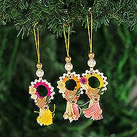 Beaded ornaments, 'Dancing Wreaths' (set of 3) - Beaded Wreath Ornaments from India (Set of 3)