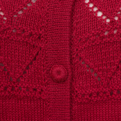 pullover aus 100 % Babyalpaka - Purpurroter Baby-Alpaka-Cardigan mit Pointelle-Strick