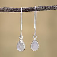 Rainbow moonstone dangle earrings, 'Trendy Luster' - Rainbow Moonstone and Sterling Silver Dangle Earrings