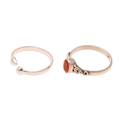 Carnelian and sterling silver rings, 'Delightful Fire' (pair) - Carnelian and Sterling Silver Rings from India (Pair)