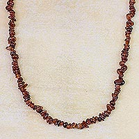 Garnet beaded necklace, 'Fiery Infatuation' - Long Garnet Beaded Necklace from Brazil