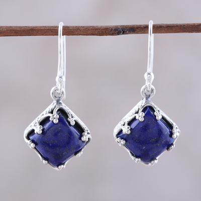 Lapis lazuli dangle earrings, 'Royal Dance' - Sterling Silver Blue Lapis Lazuli Dangle Earrings
