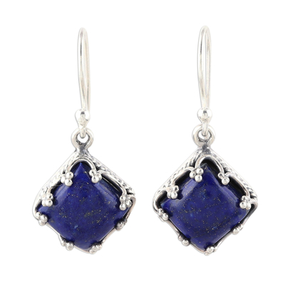 Pendientes colgantes de lapislázuli, 'Royal Dance' - Pendientes colgantes de lapislázuli azul de plata de ley