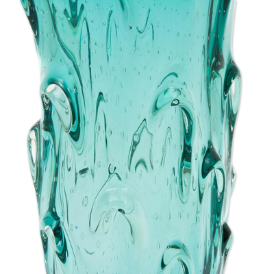 Art glass vase, 'Blue Cascade' - Hand Blown Blue Art Glass Vase from Brazil