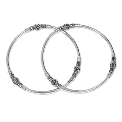 Sterling silver bangle bracelets, 'Kintamani Moon' (pair) - Artisan Crafted Sterling Silver Bangles (Pair)