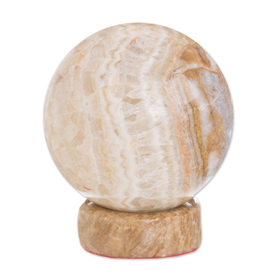 Calcite and jasper sphere, 'Inner Peace' - Hand Crafted Geometric Jasper Sphere Sculpture