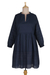 Cotton babydoll dress, 'Midnight Mischief' - Navy Blue Cotton Short Babydoll Dress thumbail