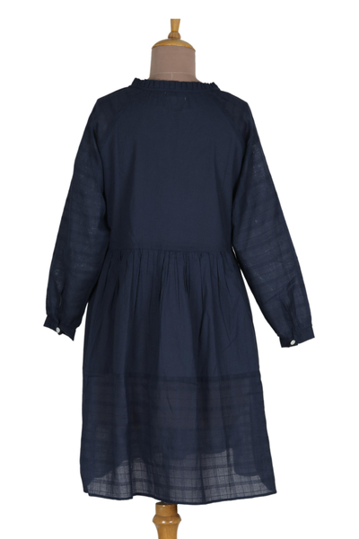 Cotton babydoll dress, 'Midnight Mischief' - Navy Blue Cotton Short Babydoll Dress