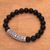 Men's onyx pendant bracelet, 'Matte Vine Arch' - Men's Onyx Beaded Pendant Bracelet in Matte from Bali
