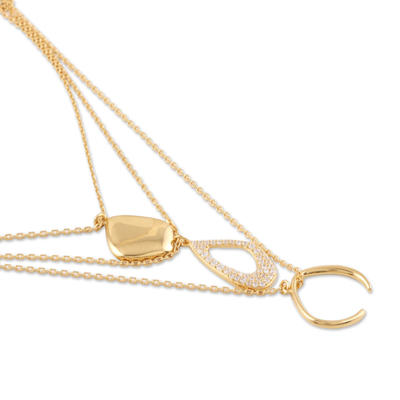 Gold plated pendant necklace, 'Golden Trilogy' - Three Tier 22k Gold Plated Pendant Necklace