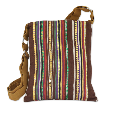 Cotton cross-body shoulder bag, 'Earthly Beauty' - Indian Handmade Multicolor Cotton Cross-Body Handbag
