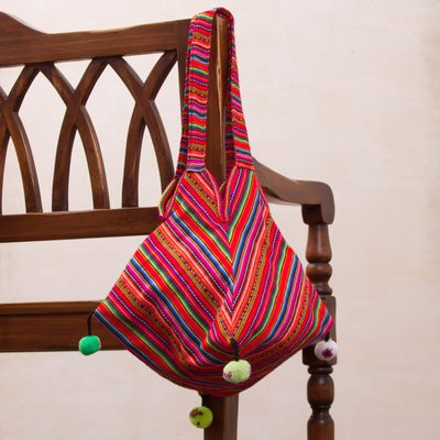 Handwoven shoulder bag, 'Colorful Carnival' - Handwoven Colorful Striped Shoulder Bag from Peru