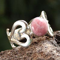 Rhodonite heart ring, 'Pink Love' - Handcrafted Heart Shaped Sterling Silver Rhodonite Ring