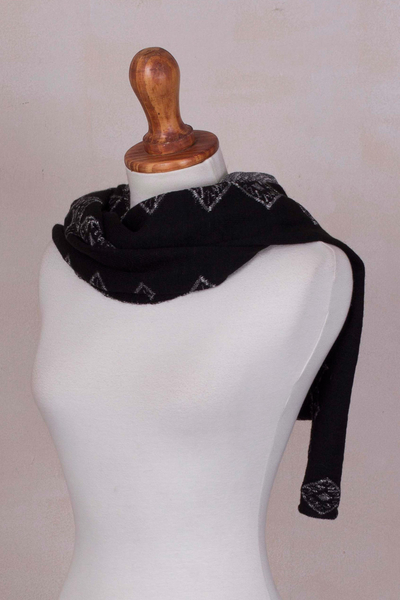 Alpaca blend reversible hooded scarf, 'Lightning in the Dark' - Black and White Reversible Alpaca Blend Hooded Knit Scarf