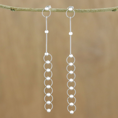 Sterling silver dangle earrings, 'Metallic Bubbles' - 925 Sterling Silver Bubble Post Earrings from Thailand