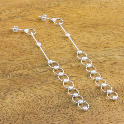 Sterling silver dangle earrings, 'Metallic Bubbles' - 925 Sterling Silver Bubble Post Earrings from Thailand