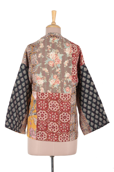 Kimonojacke aus Baumwolle-Patchwork - Patchwork-Jacke im Kimono-Stil aus Indien