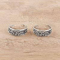 Sterling silver toe rings, 'Floral Trellis' (pair) - Floral Openwork Sterling Silver Toe Rings from India (Pair)