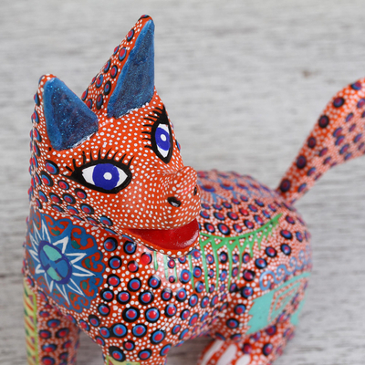 Wood alebrije figurine, 'Loco Lobo' - Multicolored Wolf Alebrije Figurine Handmade in Mexico