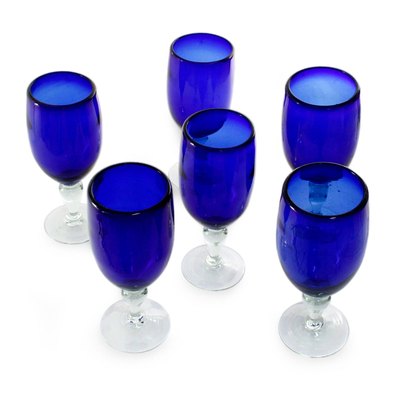 Kelche aus mundgeblasenem Glas, „Night Sky“ (6er-Set) - Kelche aus mundgeblasenem Glas, 6er-Set, Kobaltblau, Mexiko